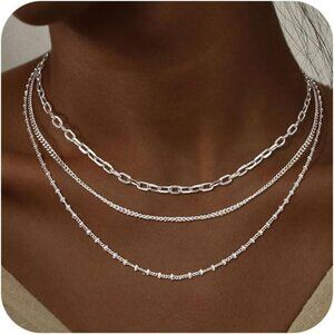 Layered Gold Necklaces for Women, Stackable Dainty 14K Gold Silver Plated Simple